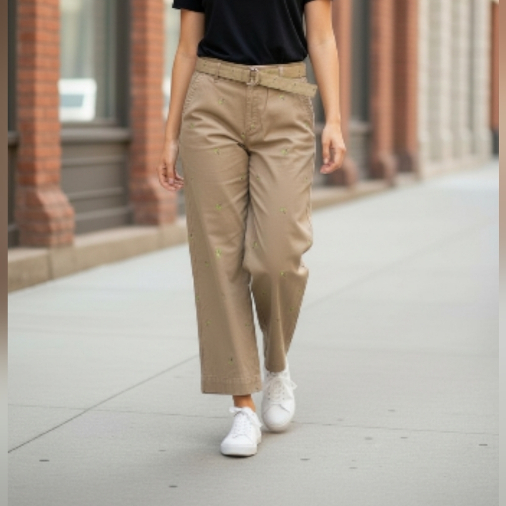 Bamboo Traders Khaki Pants With Palm Tree Applique Sz 4